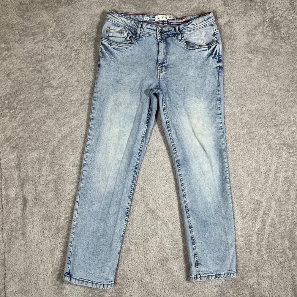 Artful Rebel Mens Light Acid Wash Straight Leg Jeans 32x30 Blue Denim